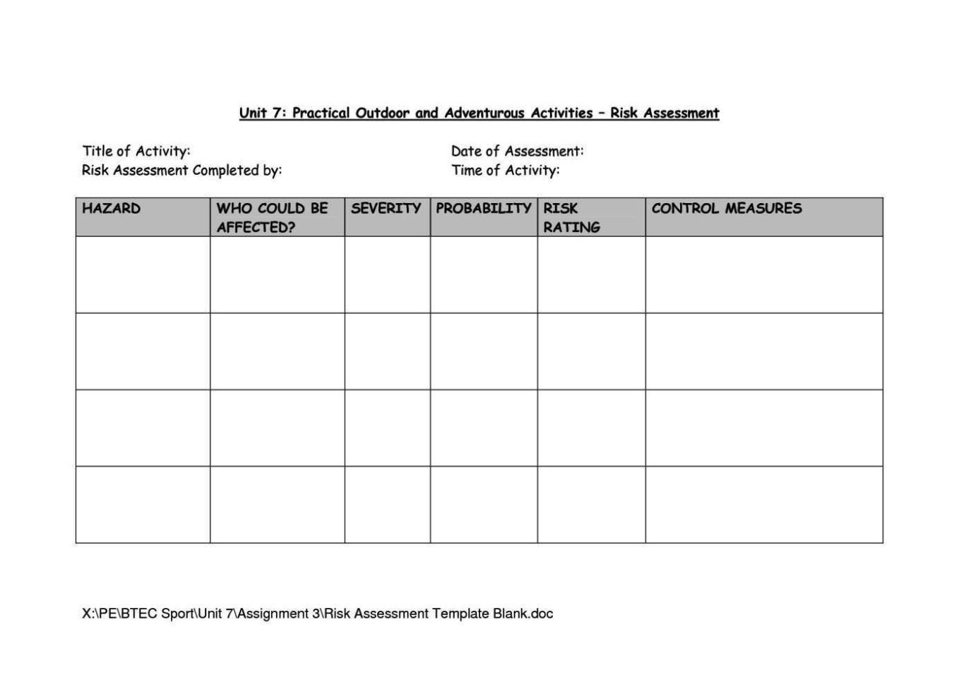 Printable Simple Risk Assessment Template Templates Printable Free Printable Simple Risk Assessment Template Templates Printable Free