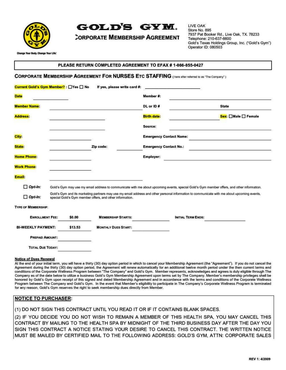 Gym Membership Application Form Template SampleTemplatess