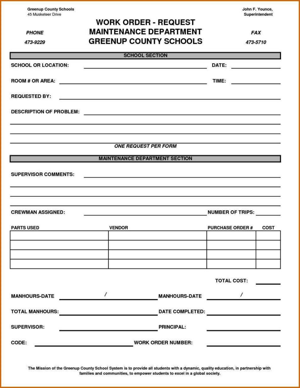 Maintenance Work Order Form Template SampleTemplatess SampleTemplatess