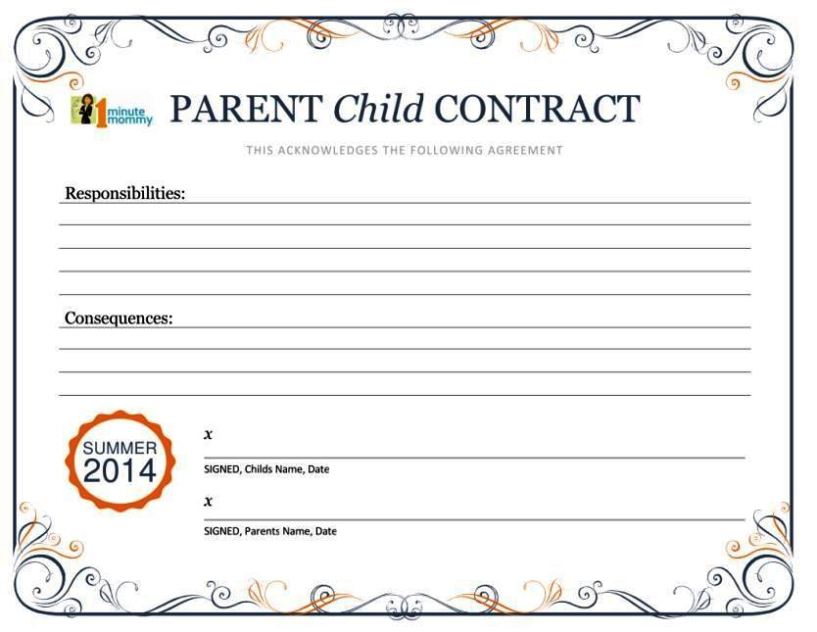 Parent Child Contract Template SampleTemplatess SampleTemplatess