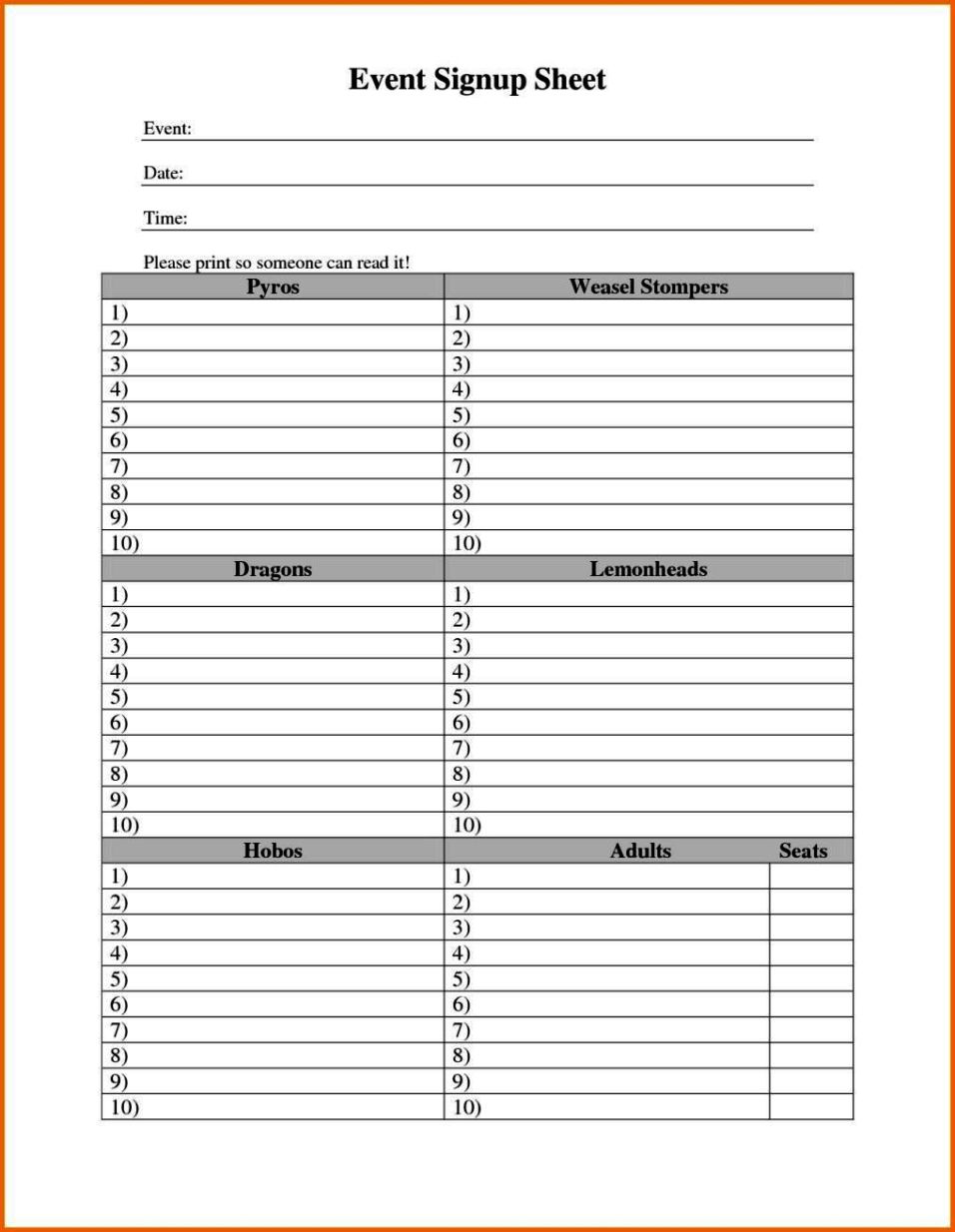 Free Sign Up Sheet Template Word