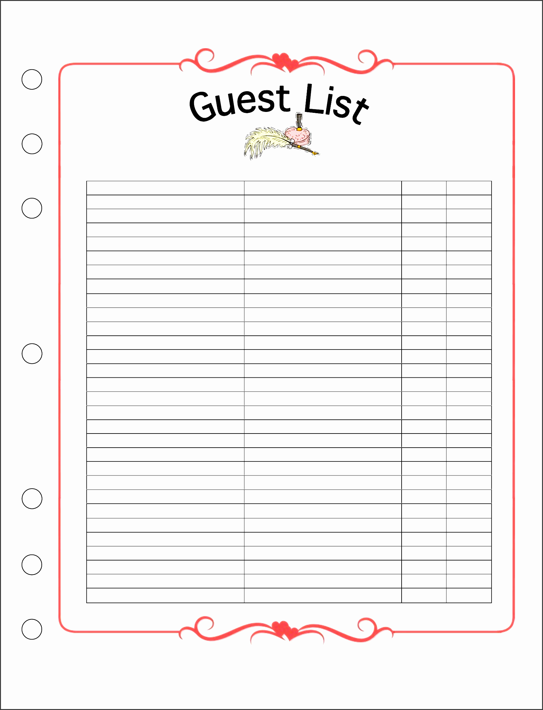 Free Printable Guest List Template - Printable Free Templates