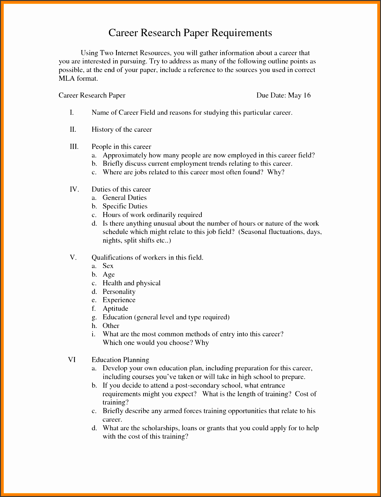 basic outline format for research paper