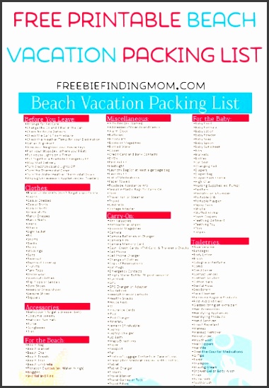 beach vacation checklist printable