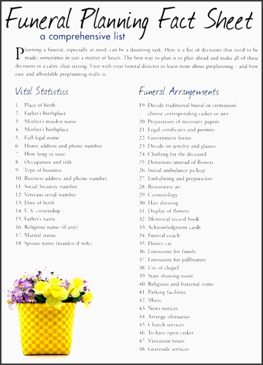 5 Free Funeral Planning Checklist SampleTemplatess SampleTemplatess