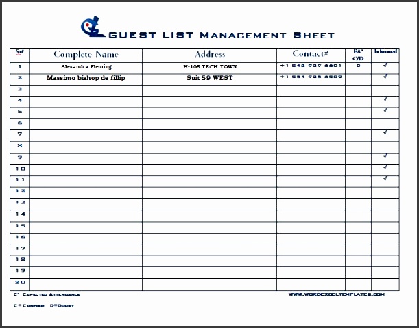 9 Ms Word Wedding Guest List Template SampleTemplatess SampleTemplatess