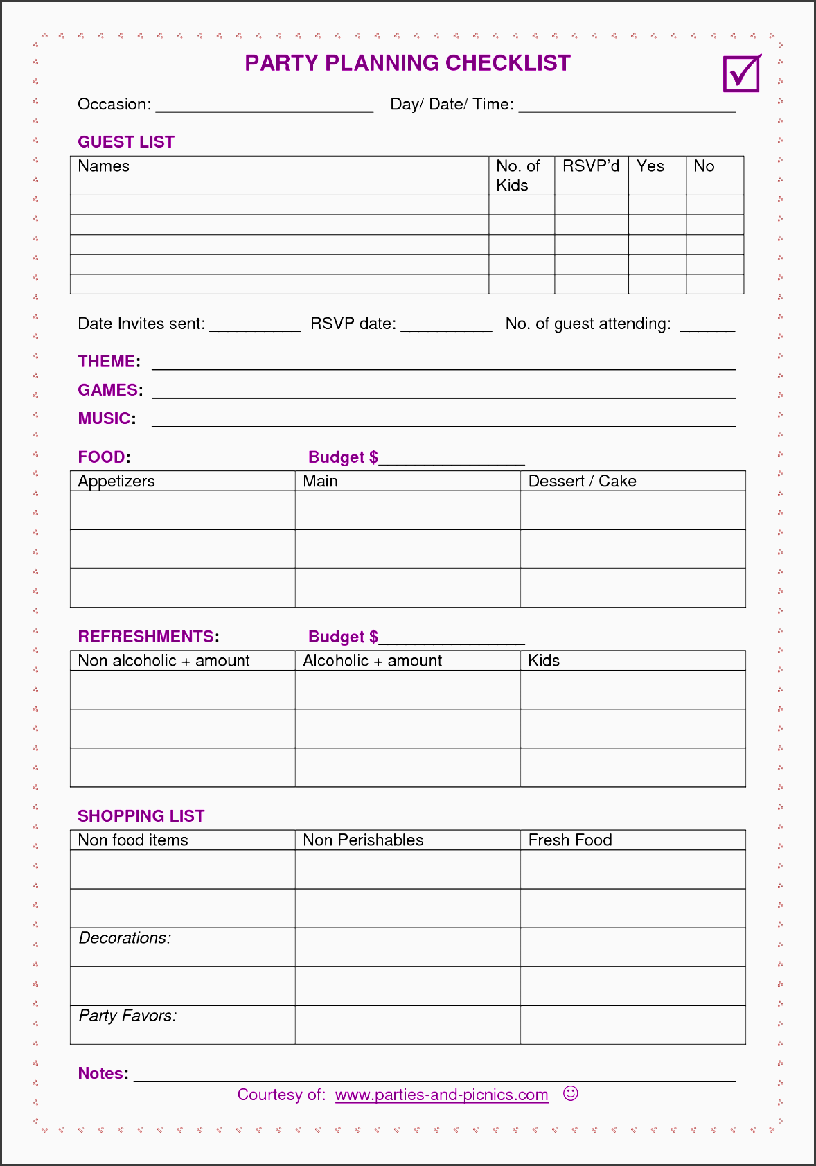 11 Party Planning Checklist Template Editable SampleTemplatess