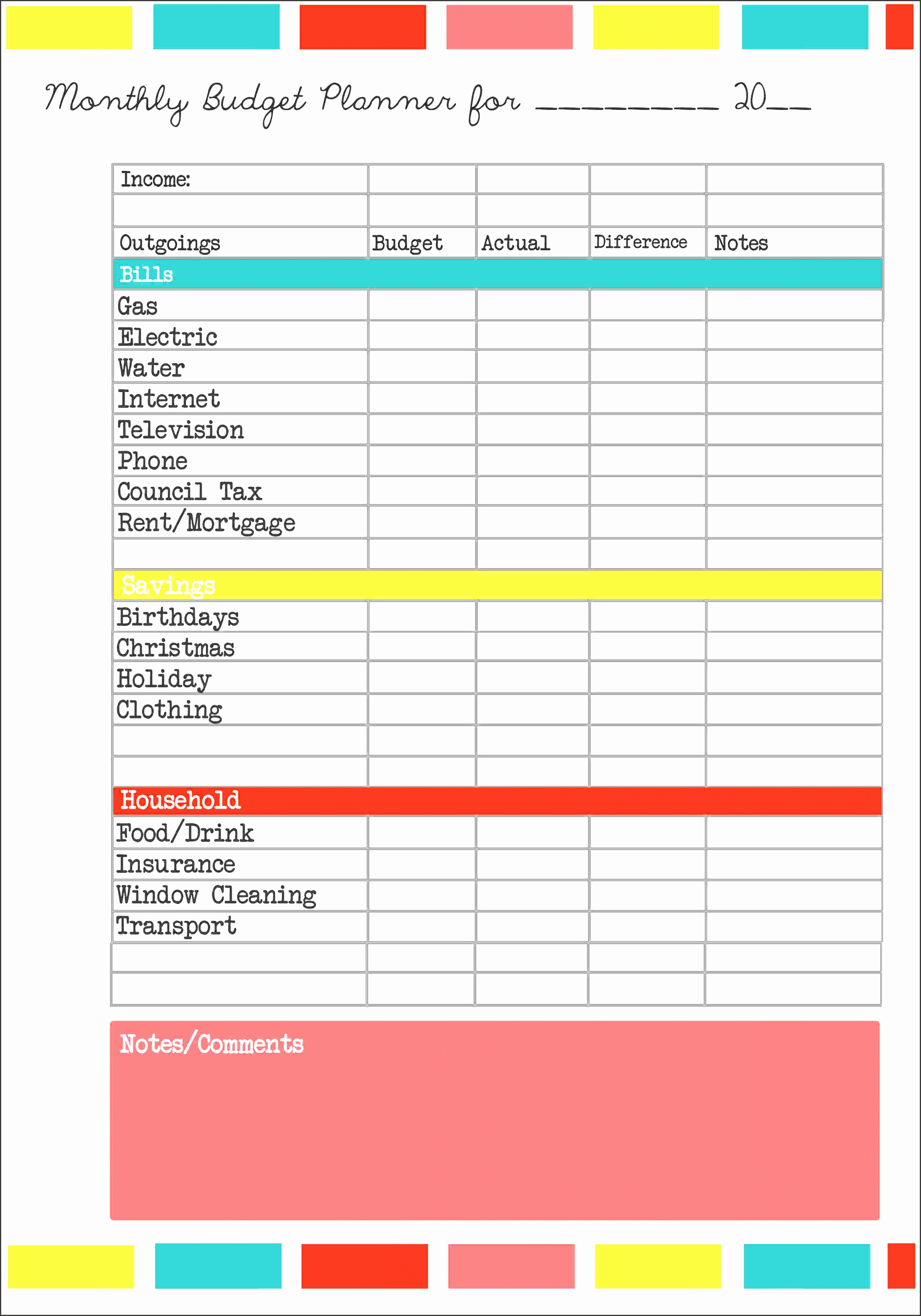 Budget Planner Template Free Printable