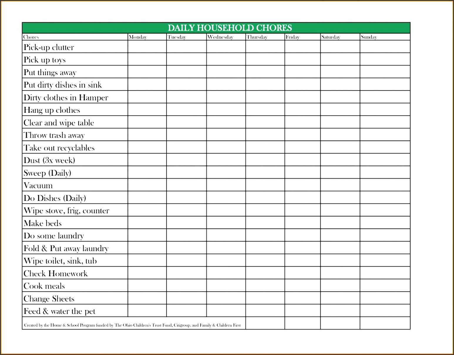 Daily Chore Chart For