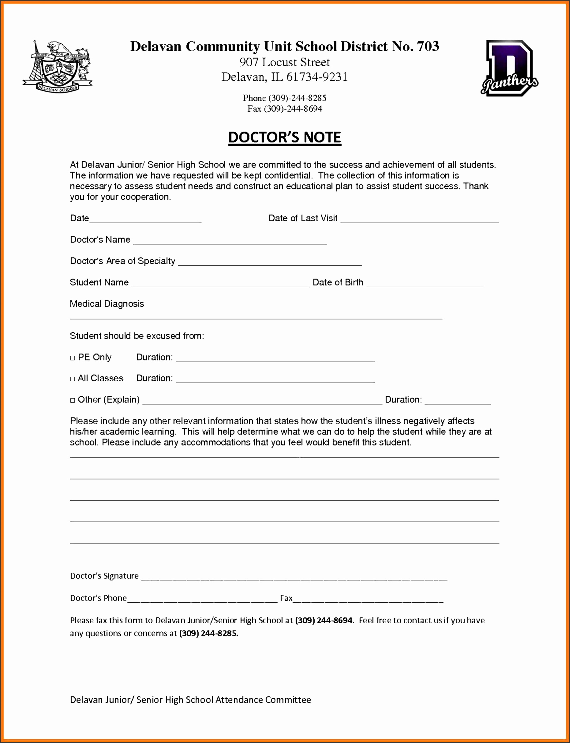 Dentist Note For School Template