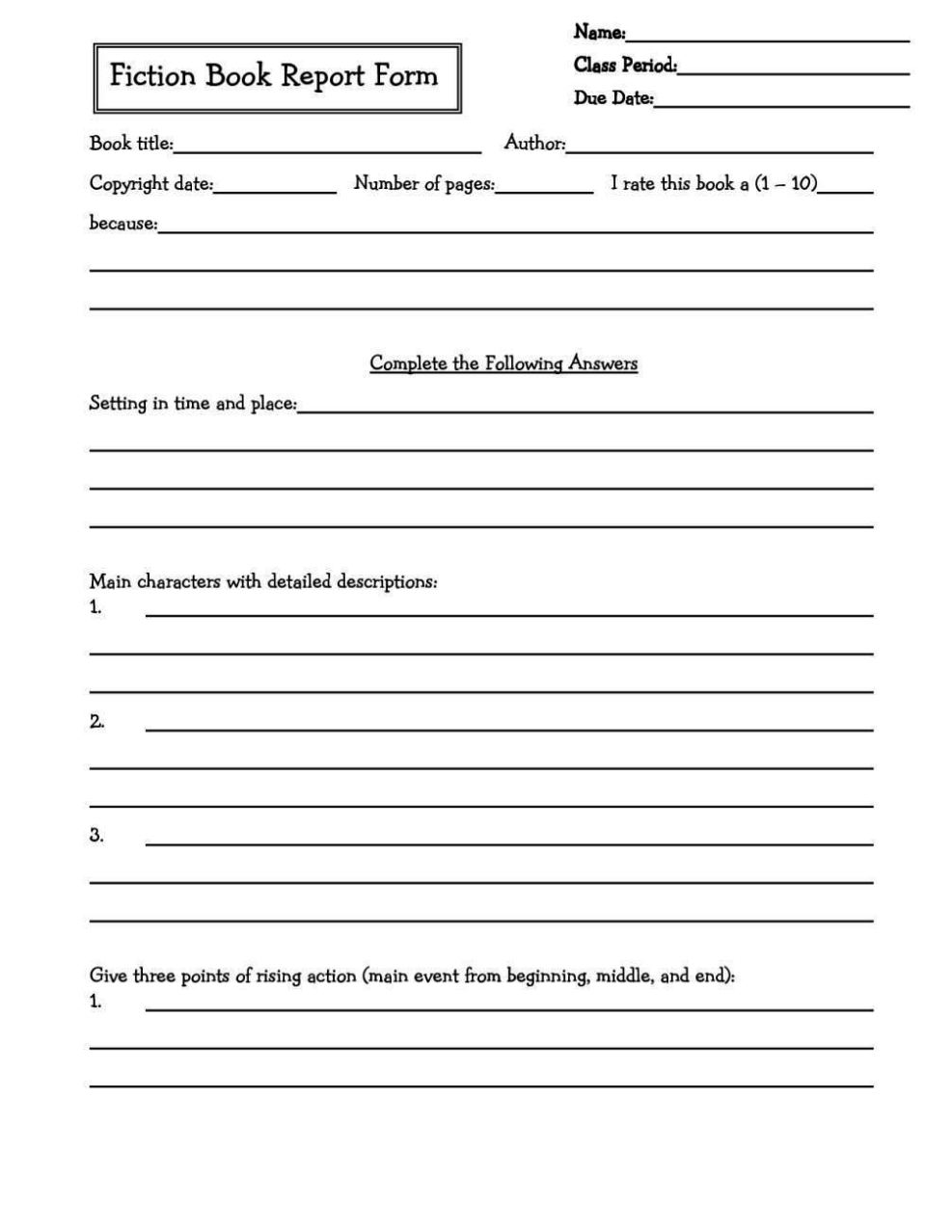 book report example grade 4