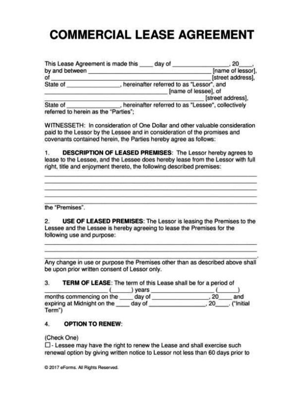 commercial vehicle lease agreement template