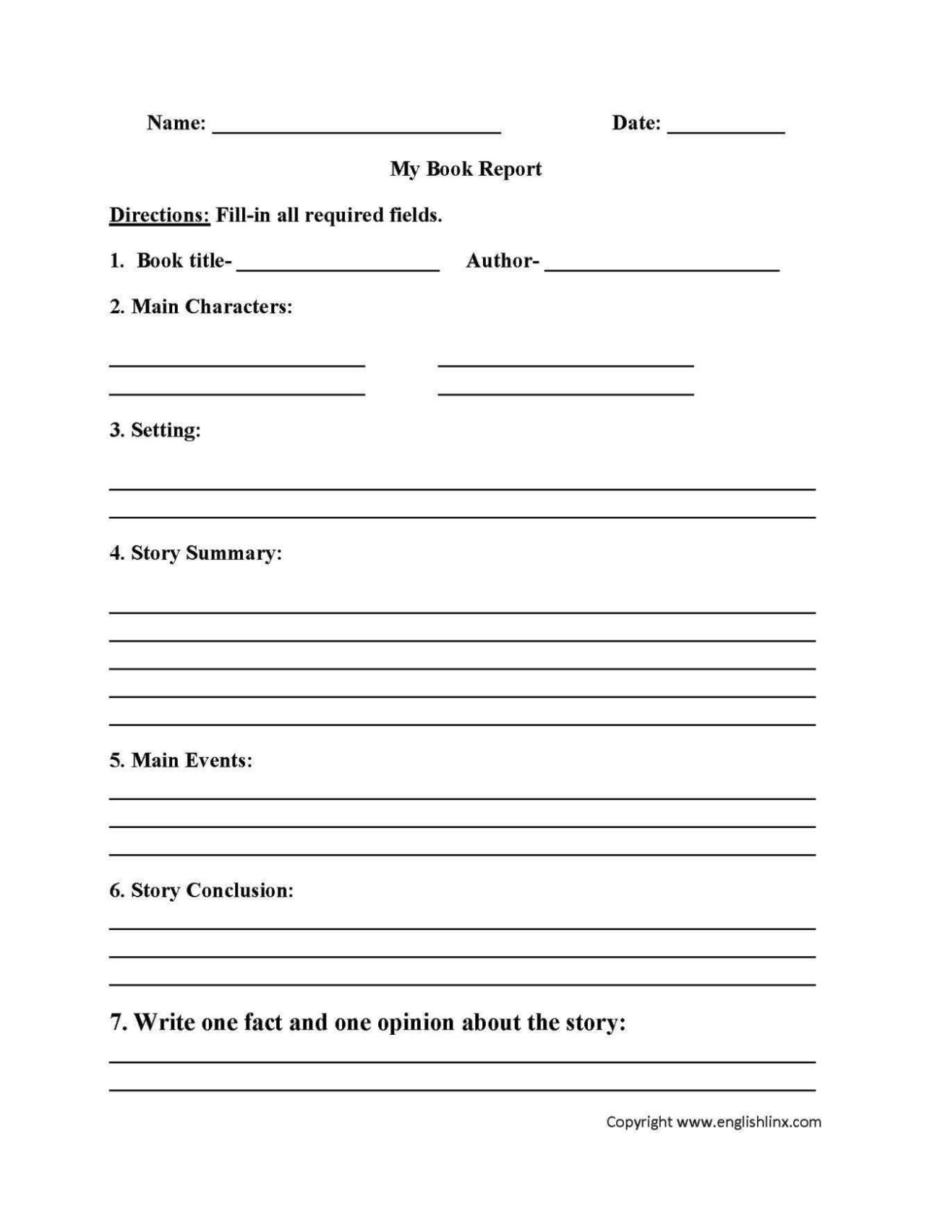 grade 5 book report template