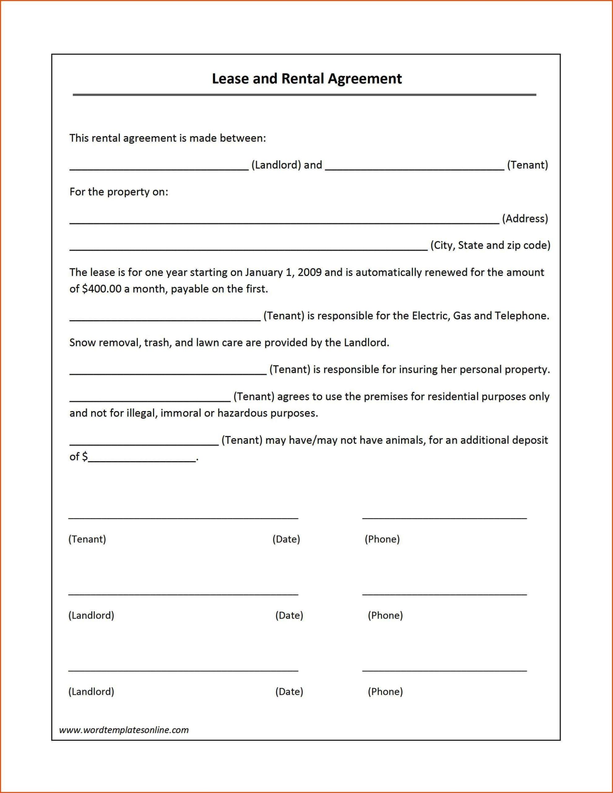 Free Rental Agreement Template Word Doc