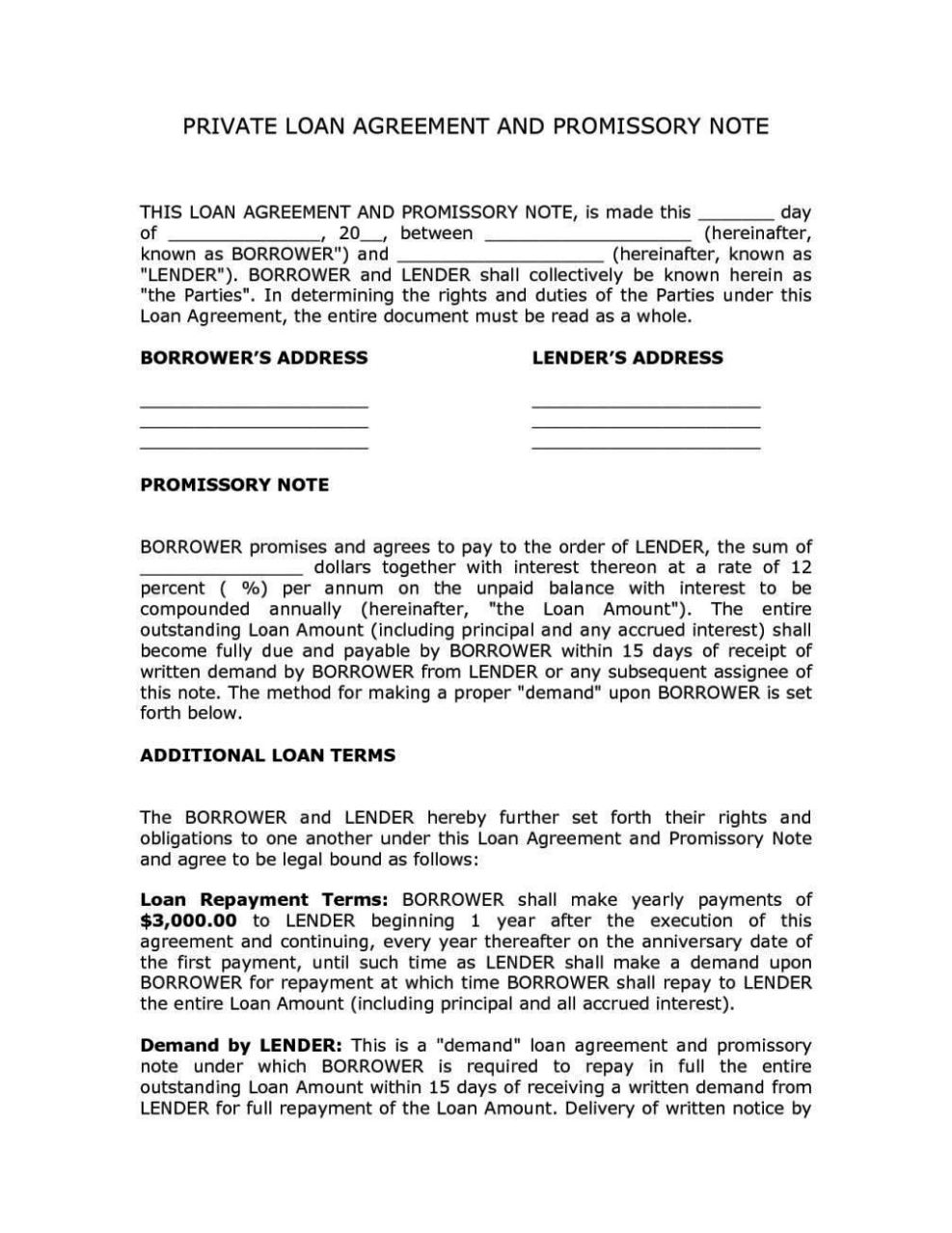 Personal Loan Agreement Contract Template - SampleTemplatess ...