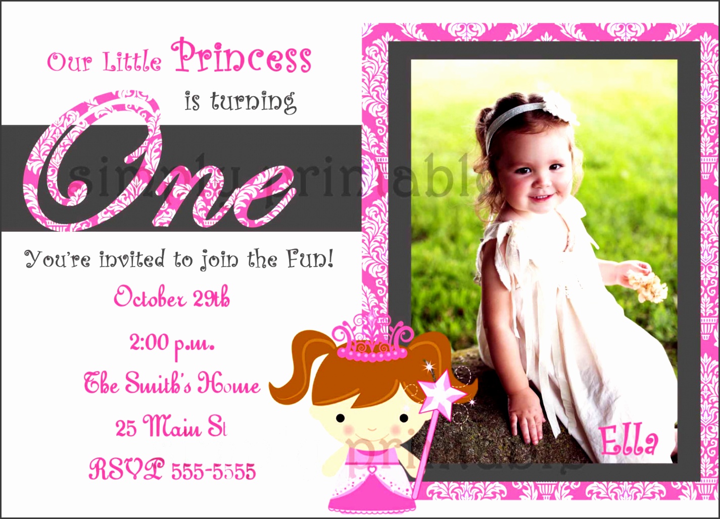 princess 1st birthday party invitations girl