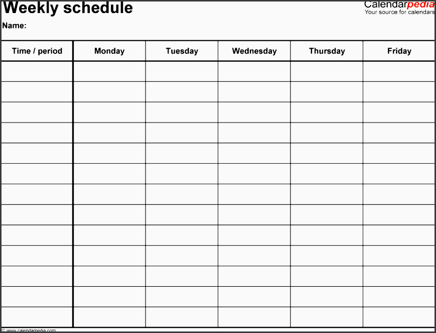 weekly schedule template for pdf version 2 landscape 1 page monday to friday