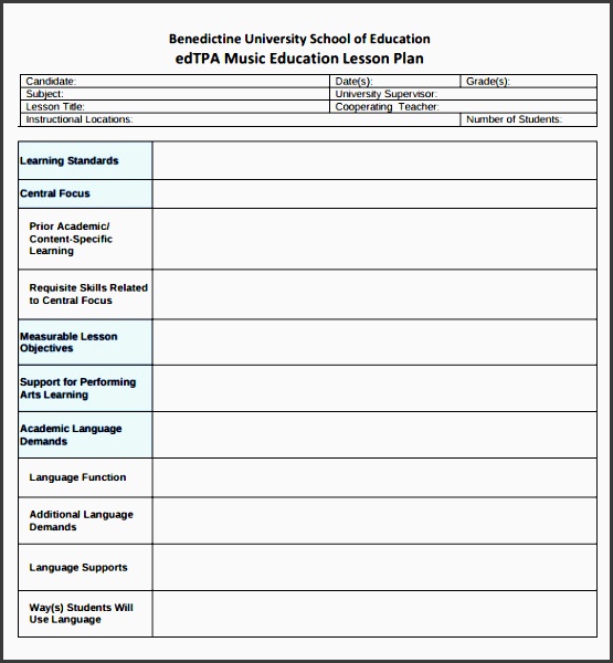 sample music lesson plan template printable