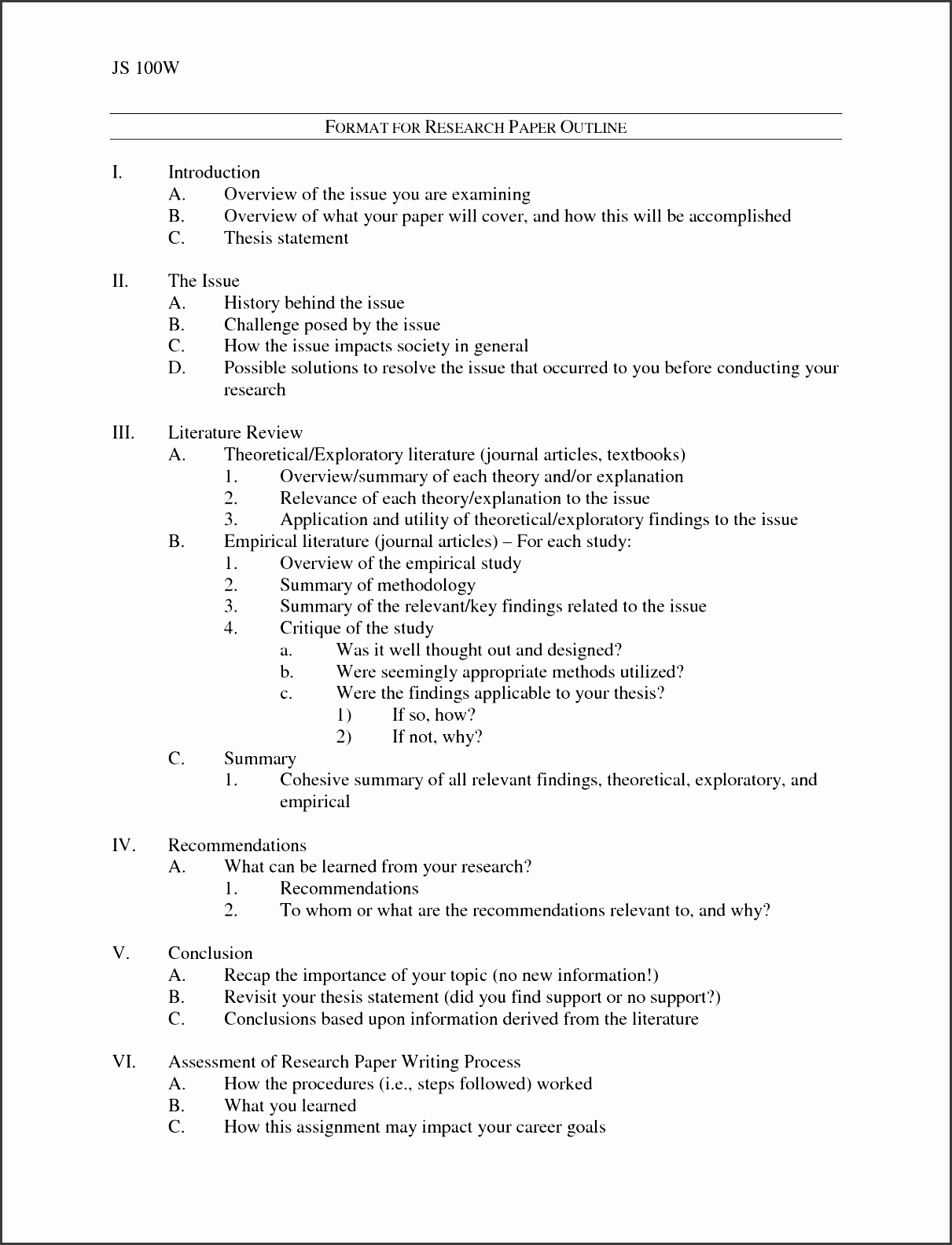 college research paper outline examples