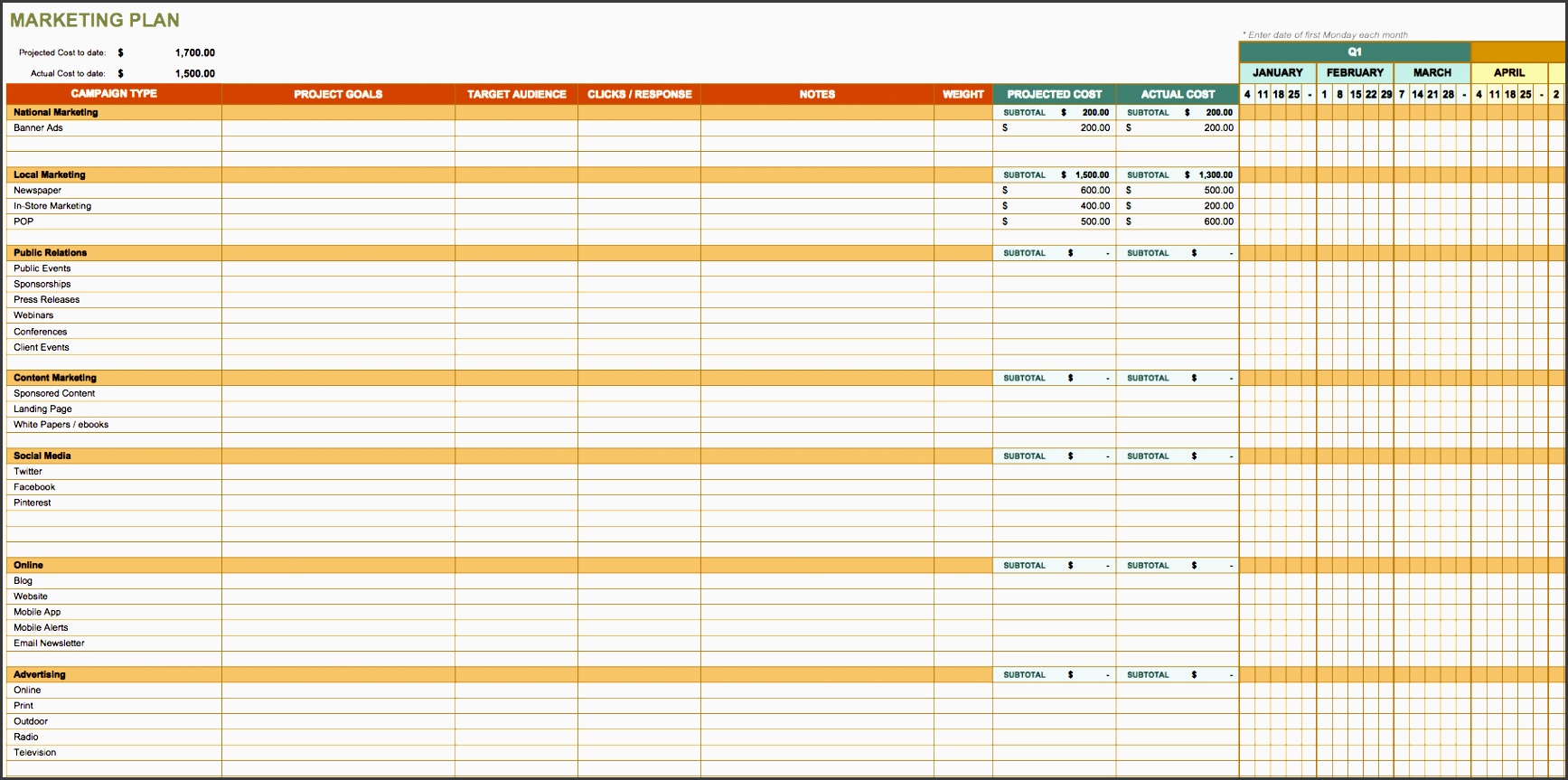 marketing plan template excel