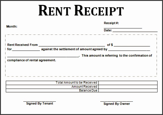 receipt rent template