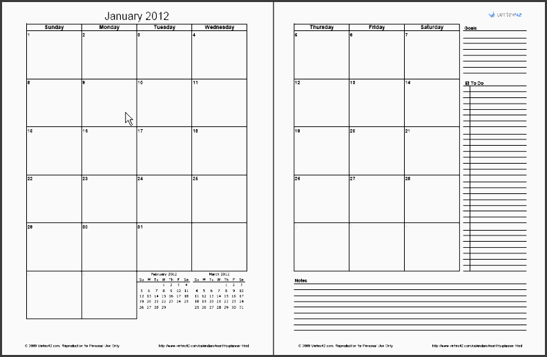 2 page monthly planner