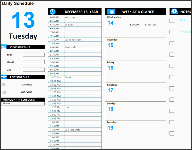 daily work schedule