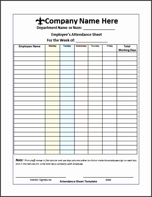 printable attendance sheet 03