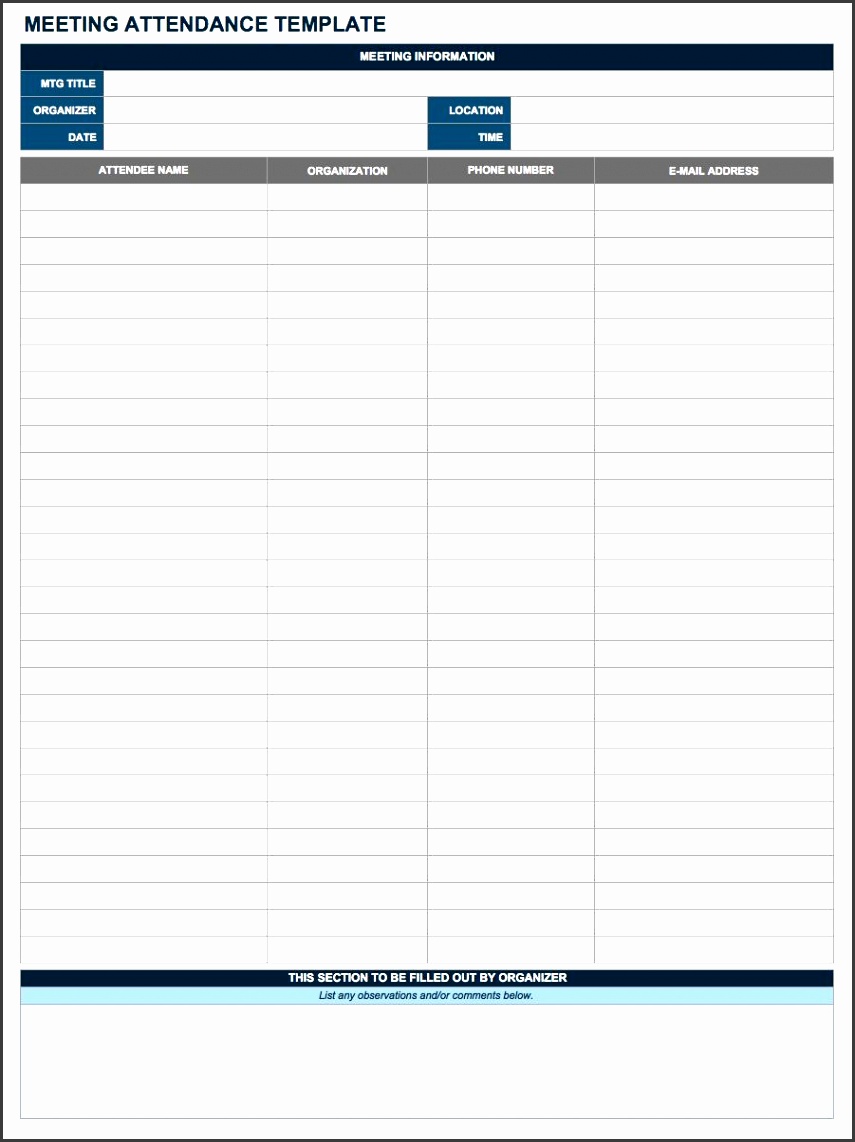 meeting attendance template excel