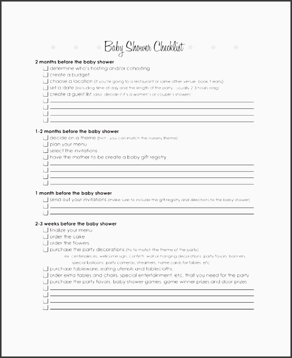 sample baby shower planning checklist