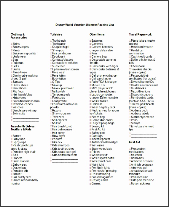 travel packing list 10 free word pdf psd documents elhsf disney vacation packing list