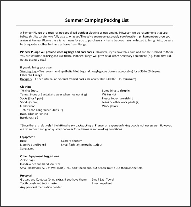 summer camping packing list