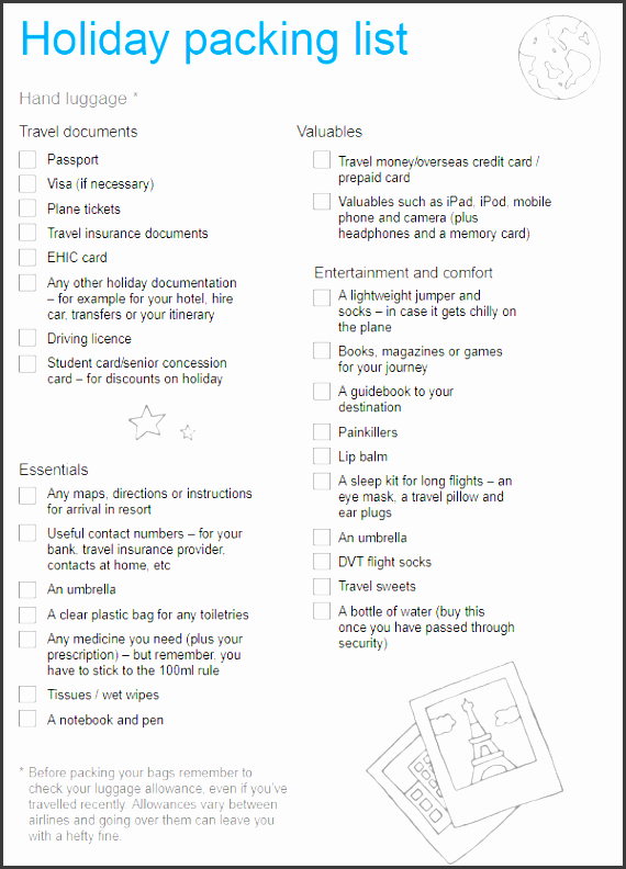 5 packing list pdf template