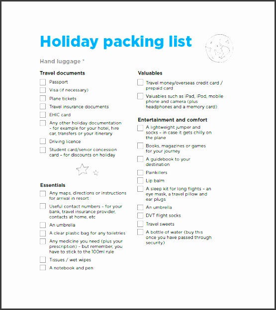 holiday packing list packing list template with several mon kinds to consider packing list
