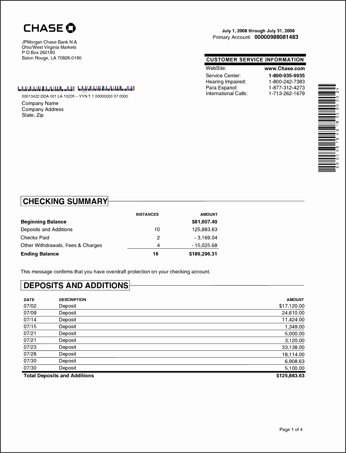 chase bank statement template 0