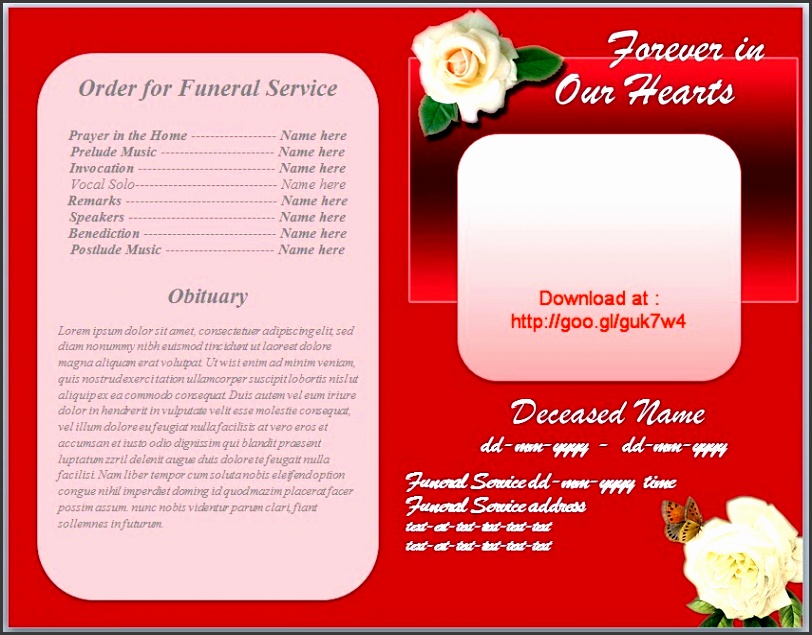 free funeral program obituary template white rose red background gspot