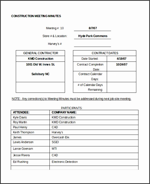 construction meeting minutes