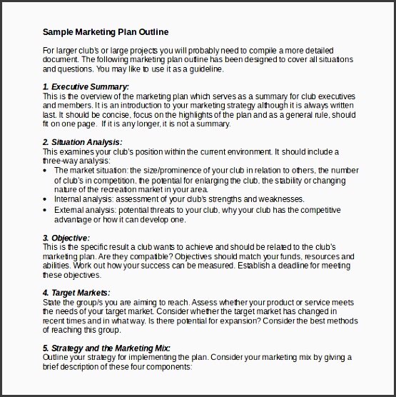 marketing plan outline template in word