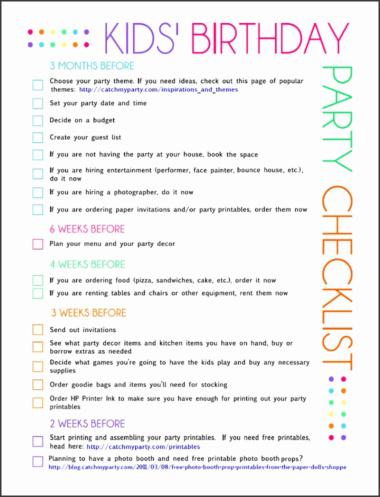 free printable kids party planning checklist