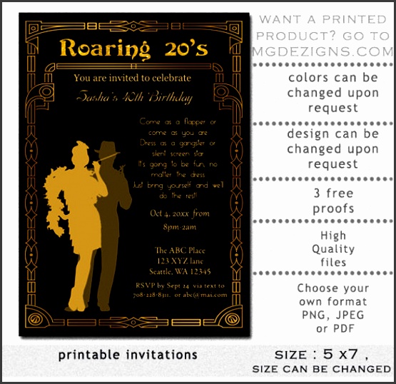 printable gold black birthday party email invitation template