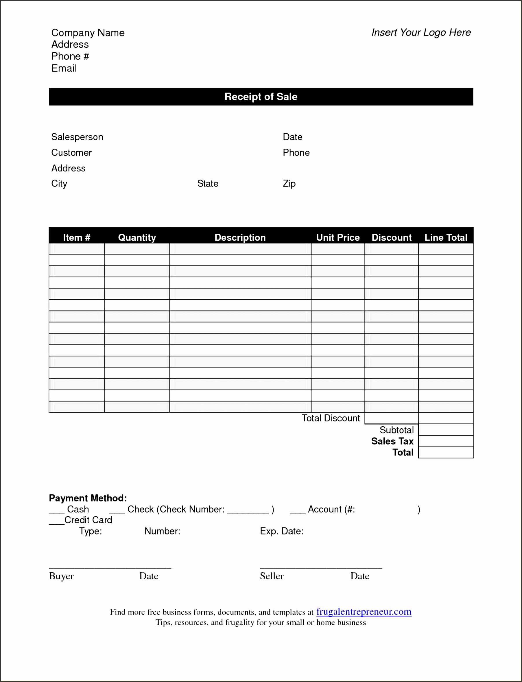 Blank Invoice Receipt Template Free