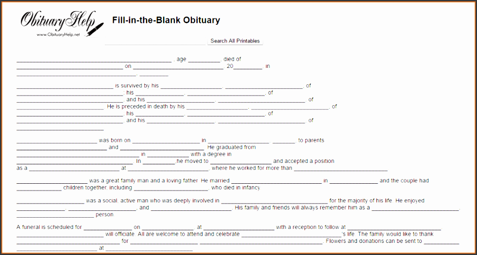 Fill In The Blank Obituary Template