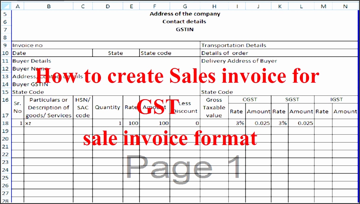 gst invoice using excel file sales invoice format proforma