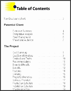 sample proposal kit table of contents template
