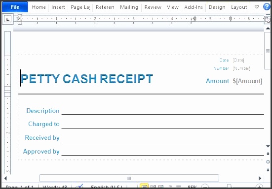 standard petty cash receipt form for business use