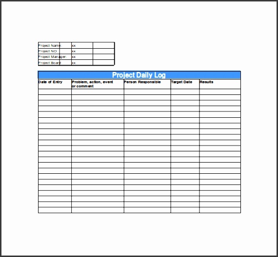 project daily log template excel
