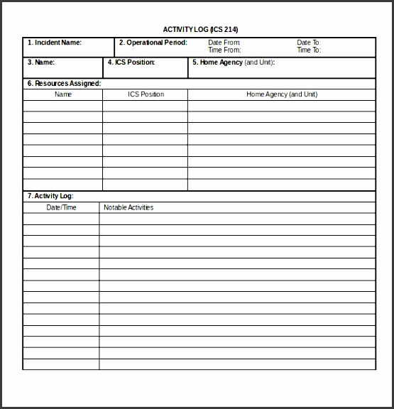 activity log template word file