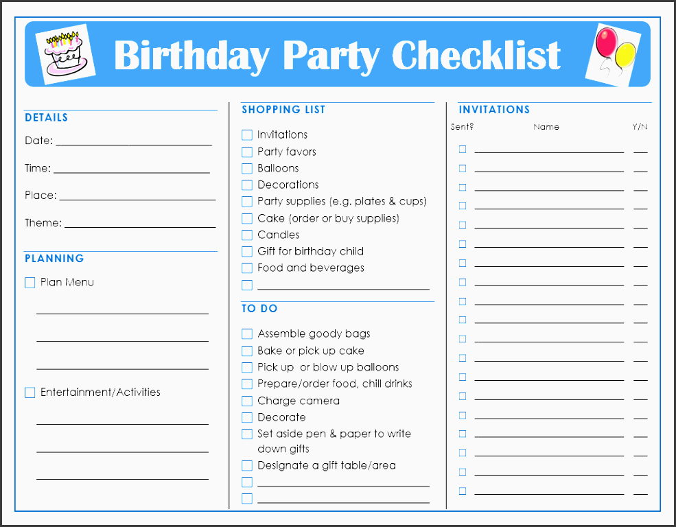 birthday party planning checklist template free business template