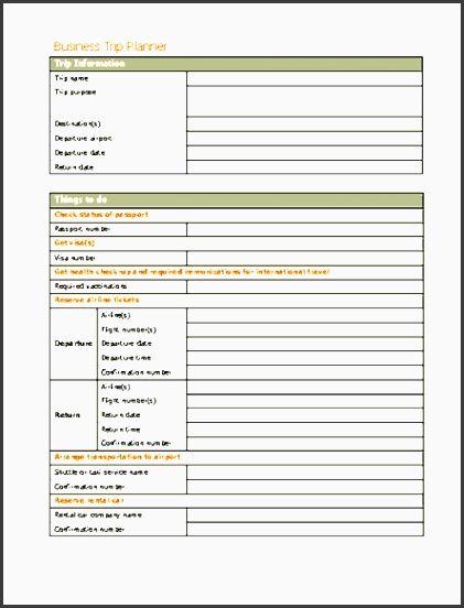 business trip planner template