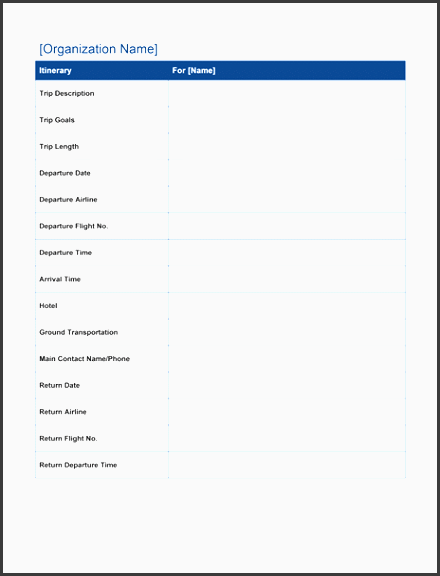 business trip itinerary with meeting schedule